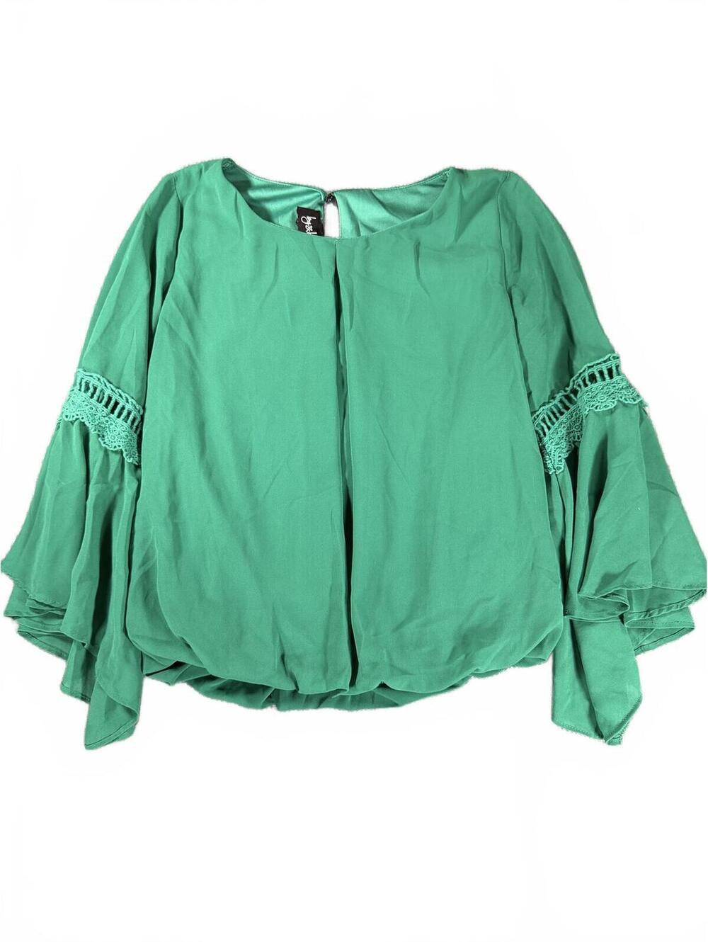 Emerald Green Bell Sleeve Boho Blouse Women's Small